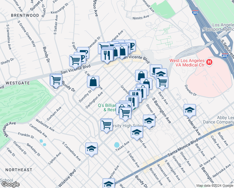 map of restaurants, bars, coffee shops, grocery stores, and more near in Los Angeles
