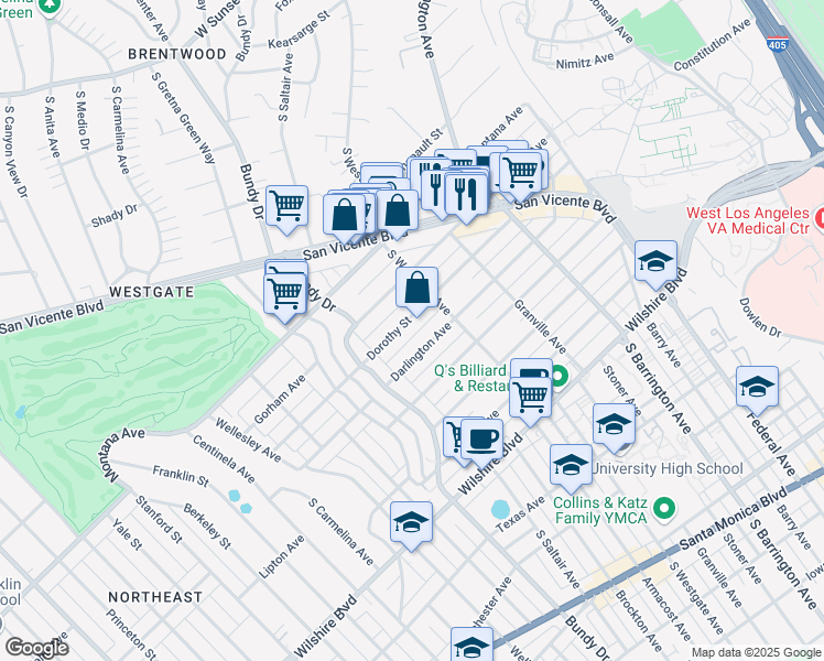 map of restaurants, bars, coffee shops, grocery stores, and more near 11920 Dorothy Street in Los Angeles