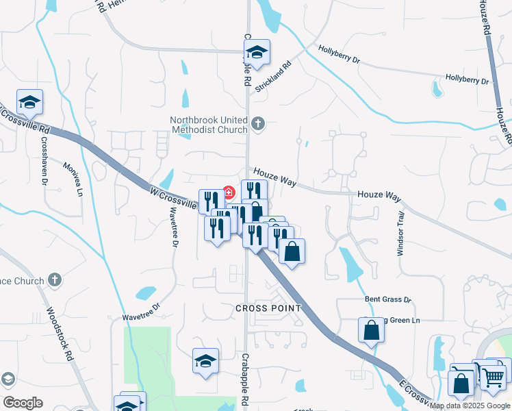 map of restaurants, bars, coffee shops, grocery stores, and more near 8730 Parker Place in Roswell