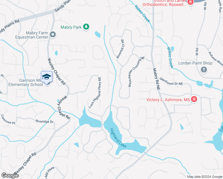 map of restaurants, bars, coffee shops, grocery stores, and more near 4188 Westchester Trace in Roswell