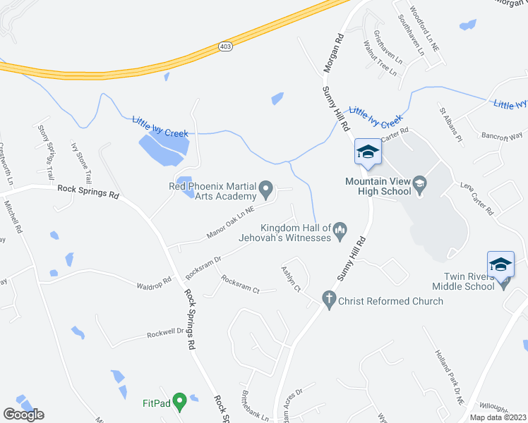 map of restaurants, bars, coffee shops, grocery stores, and more near 2039 Manor Oak Ln NE in Buford