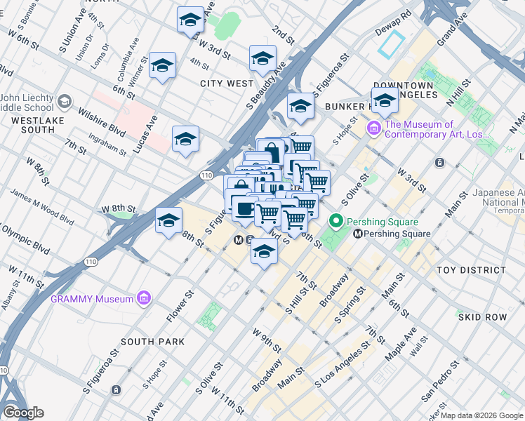 map of restaurants, bars, coffee shops, grocery stores, and more near in Los Angeles