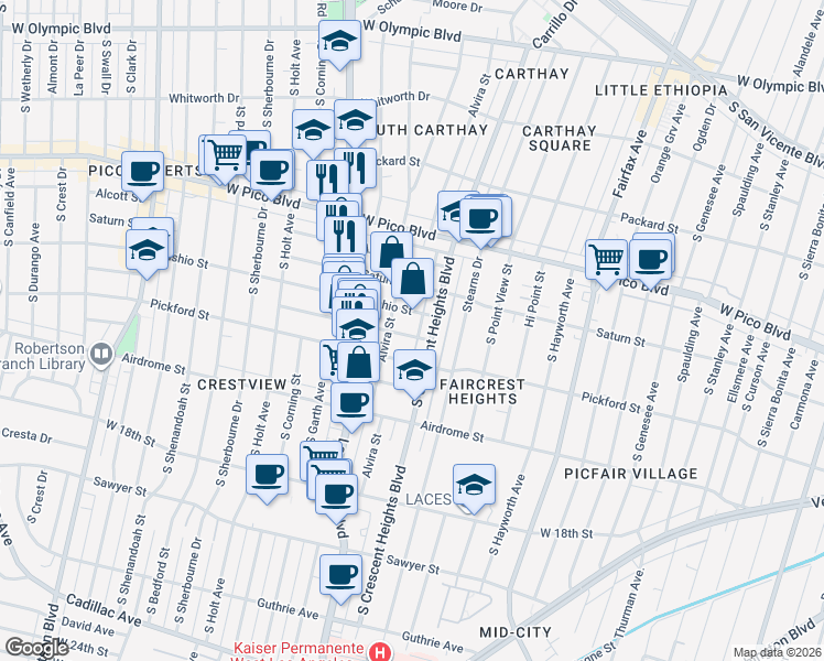 map of restaurants, bars, coffee shops, grocery stores, and more near 6069 Horner Street in Los Angeles