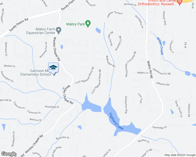 map of restaurants, bars, coffee shops, grocery stores, and more near 4235 Loch Highland Parkway Northeast in Roswell