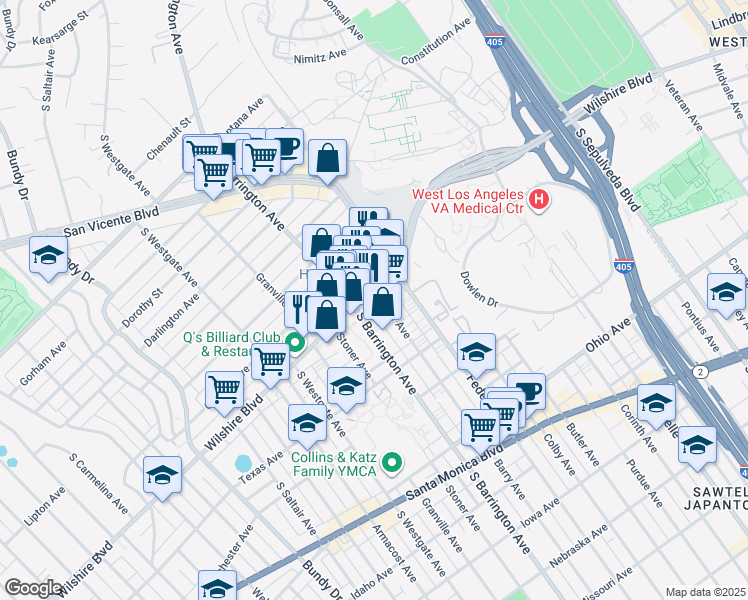 map of restaurants, bars, coffee shops, grocery stores, and more near in Los Angeles