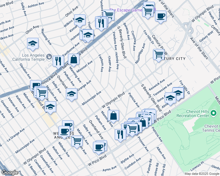 map of restaurants, bars, coffee shops, grocery stores, and more near 2111 Balsam Avenue in Los Angeles