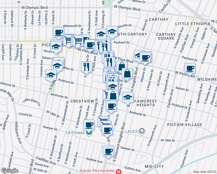 map of restaurants, bars, coffee shops, grocery stores, and more near 8526 Horner Street in Los Angeles
