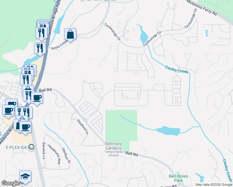 map of restaurants, bars, coffee shops, grocery stores, and more near 10005 Grandview Square in Duluth