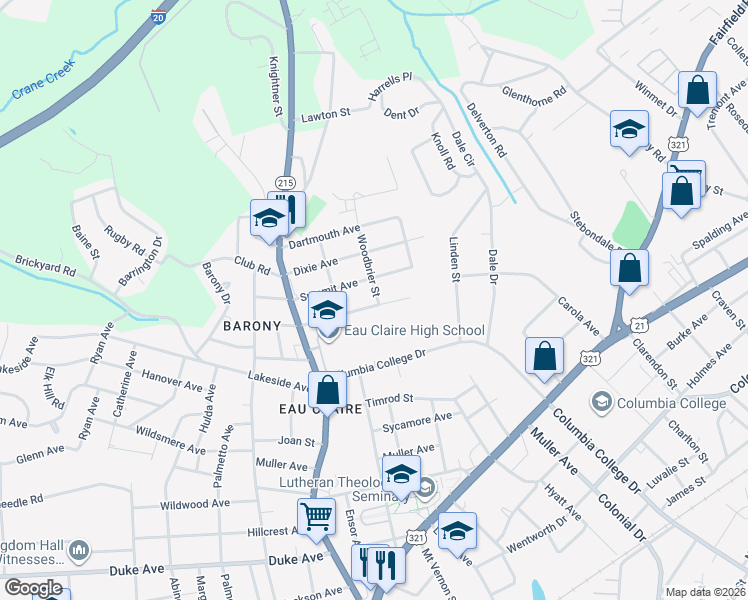 map of restaurants, bars, coffee shops, grocery stores, and more near 717 Elliott Avenue in Columbia
