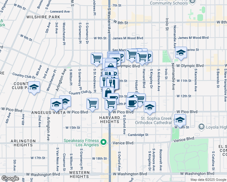 map of restaurants, bars, coffee shops, grocery stores, and more near 3052 Harrington Avenue in Los Angeles