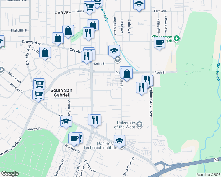 map of restaurants, bars, coffee shops, grocery stores, and more near 8315 Sierra Bonita Avenue in Rosemead