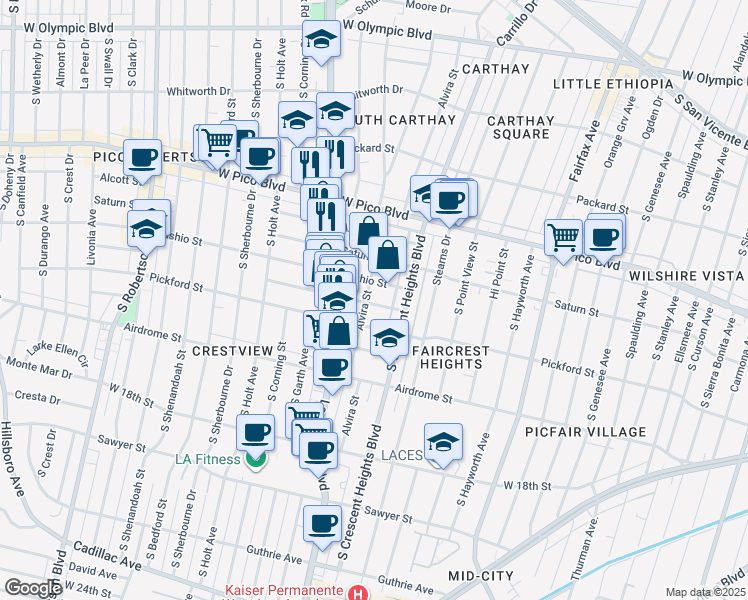 map of restaurants, bars, coffee shops, grocery stores, and more near 6087 Horner Street in Los Angeles