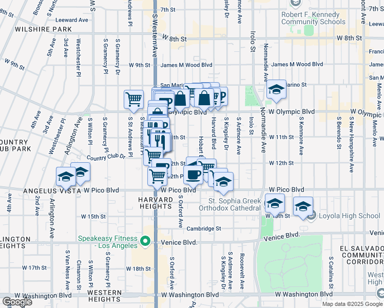 map of restaurants, bars, coffee shops, grocery stores, and more near 1138 South Serrano Avenue in Los Angeles