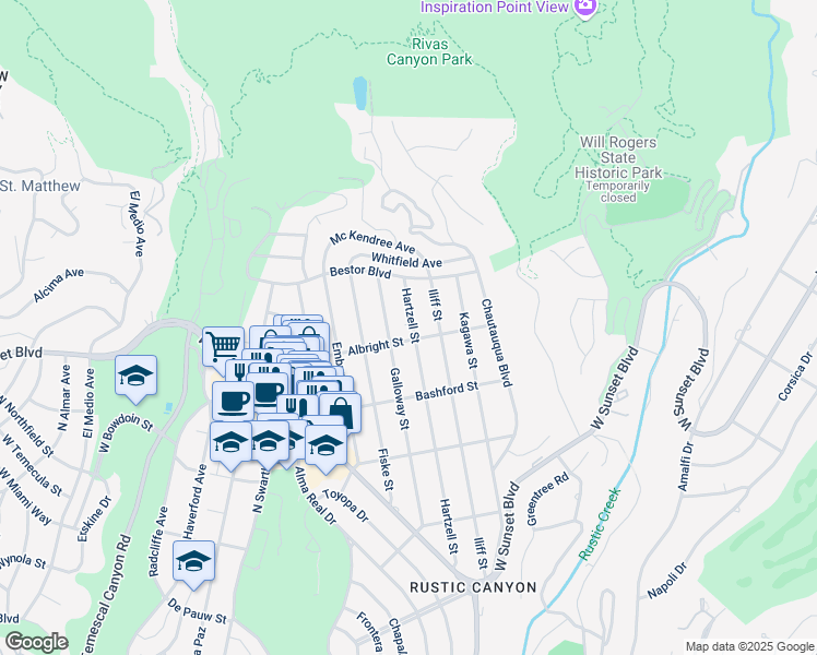 map of restaurants, bars, coffee shops, grocery stores, and more near 1111 Hartzell Street in Los Angeles