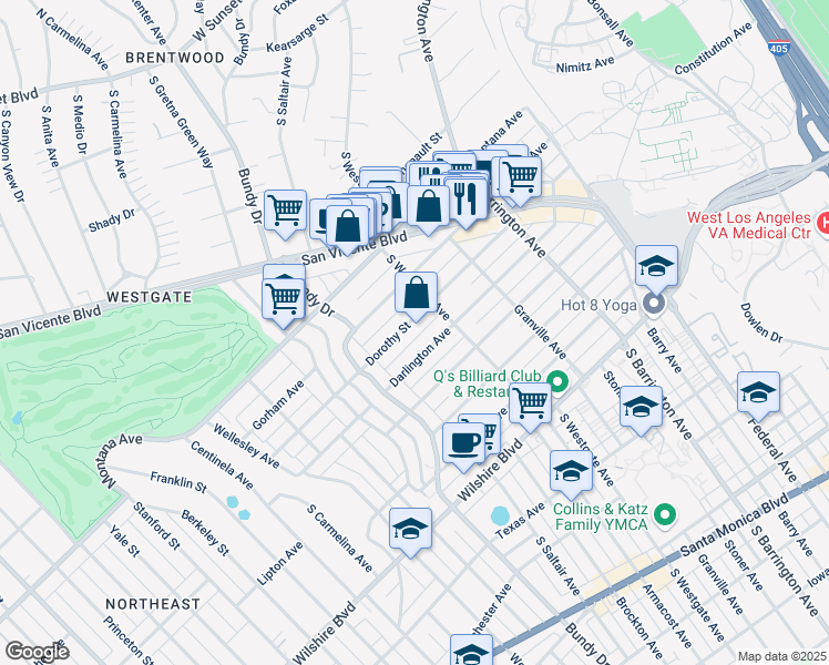 map of restaurants, bars, coffee shops, grocery stores, and more near 11920 Dorothy Street in Los Angeles