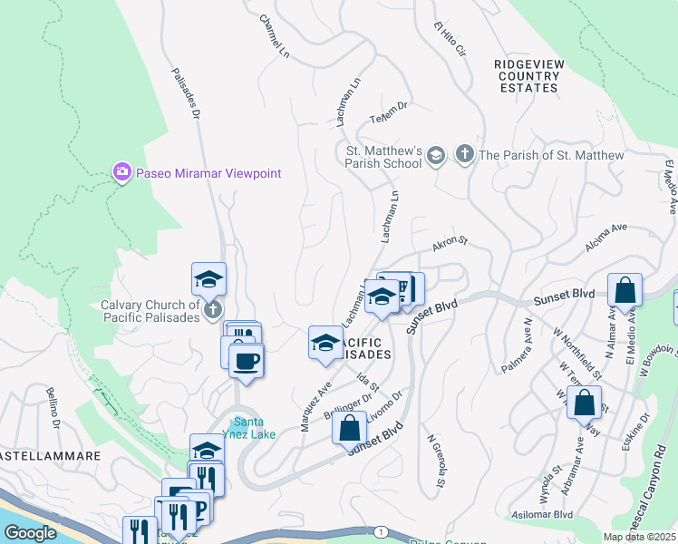 map of restaurants, bars, coffee shops, grocery stores, and more near 719 Jacon Way in Los Angeles