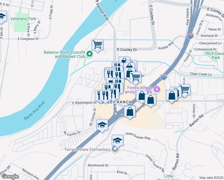 map of restaurants, bars, coffee shops, grocery stores, and more near 1006 Centerpointe Drive in Colton
