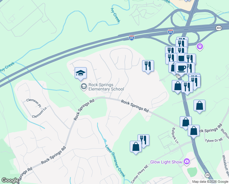 map of restaurants, bars, coffee shops, grocery stores, and more near 3055 Baymount Drive in Lawrenceville