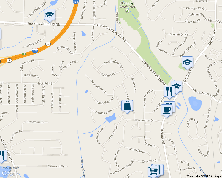 map of restaurants, bars, coffee shops, grocery stores, and more near 475 Nottingham Drive in Marietta