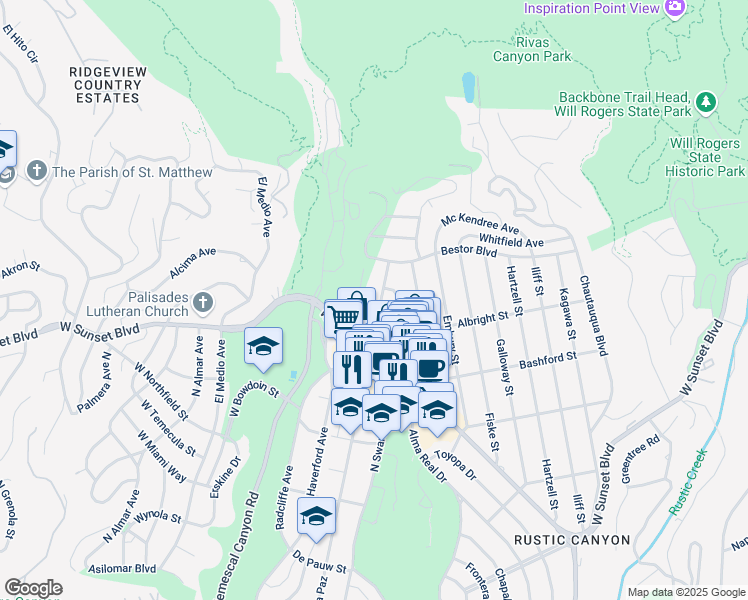 map of restaurants, bars, coffee shops, grocery stores, and more near 15447 Albright Street in Los Angeles