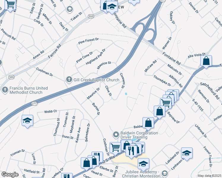 map of restaurants, bars, coffee shops, grocery stores, and more near 4013 Booth Street in Columbia