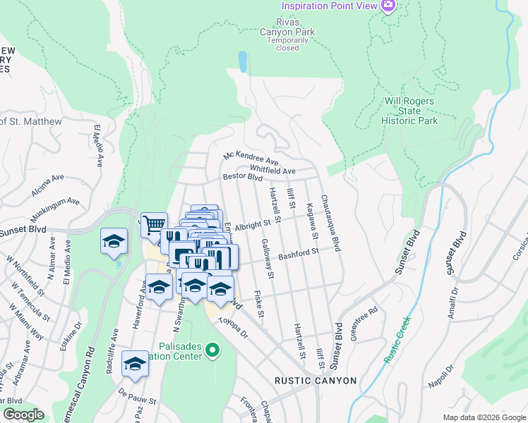 map of restaurants, bars, coffee shops, grocery stores, and more near 1116 Galloway Street in Los Angeles