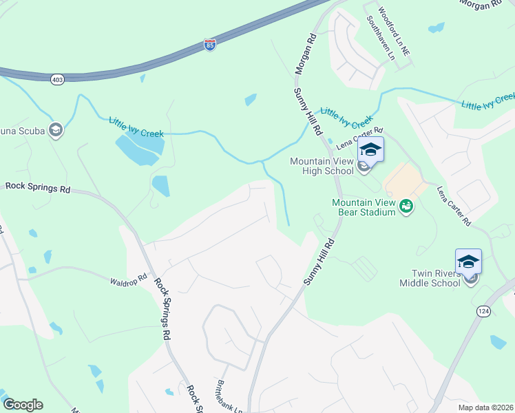 map of restaurants, bars, coffee shops, grocery stores, and more near 2390 Rocky Waters Trail in Buford