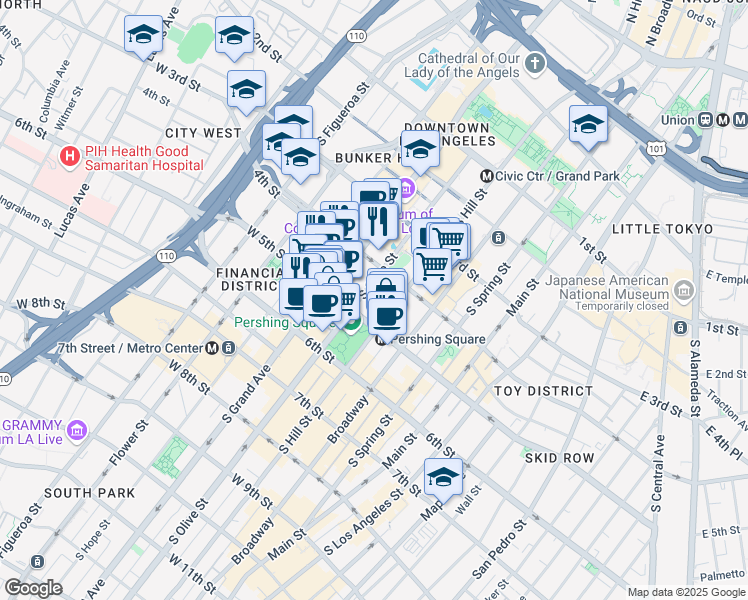 map of restaurants, bars, coffee shops, grocery stores, and more near in Los Angeles