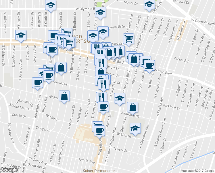 map of restaurants, bars, coffee shops, grocery stores, and more near 6125 Horner Street in Los Angeles