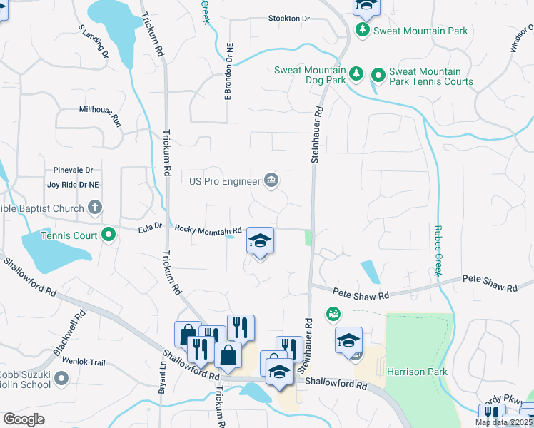 map of restaurants, bars, coffee shops, grocery stores, and more near 4103 Devon Wood Drive in Marietta