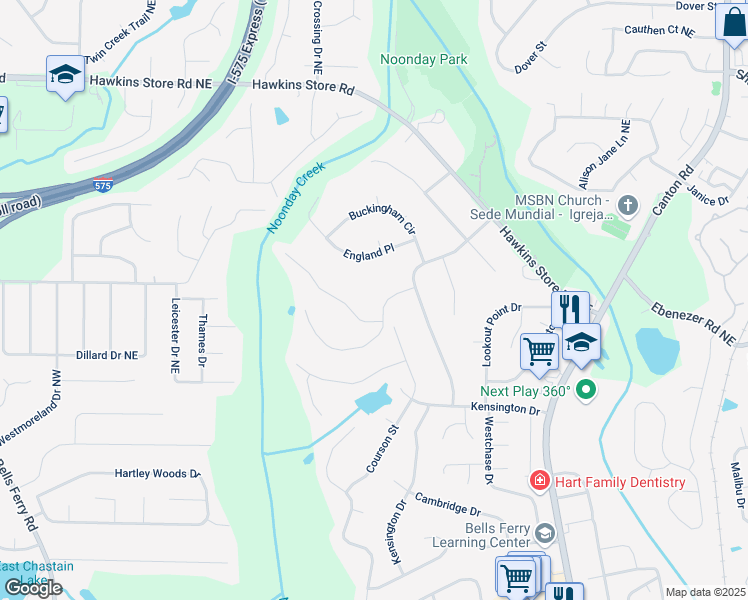 map of restaurants, bars, coffee shops, grocery stores, and more near 475 Nottingham Drive in Marietta