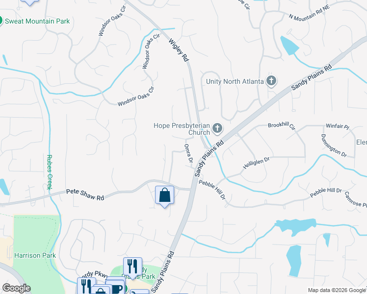 map of restaurants, bars, coffee shops, grocery stores, and more near 4069 Ophie Drive Northeast in Marietta