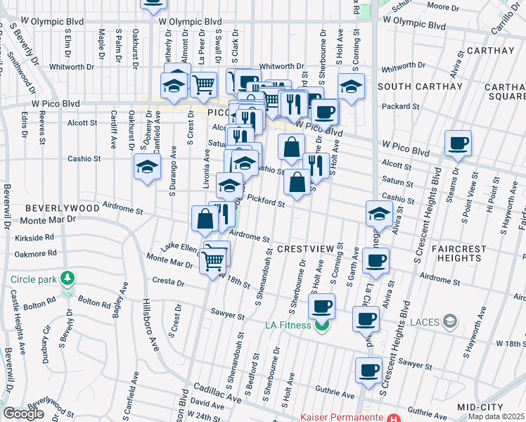 map of restaurants, bars, coffee shops, grocery stores, and more near 1612 South Wooster Street in Los Angeles