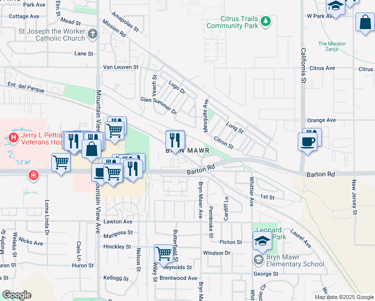 map of restaurants, bars, coffee shops, grocery stores, and more near in Loma Linda