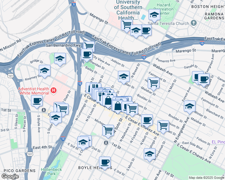 map of restaurants, bars, coffee shops, grocery stores, and more near 372 North Chicago Street in Los Angeles