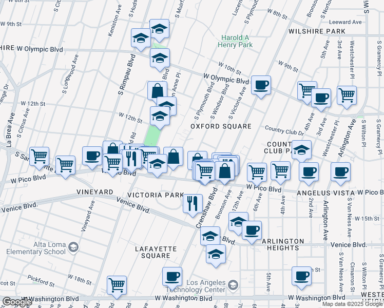 map of restaurants, bars, coffee shops, grocery stores, and more near 1237 South Windsor Boulevard in Los Angeles