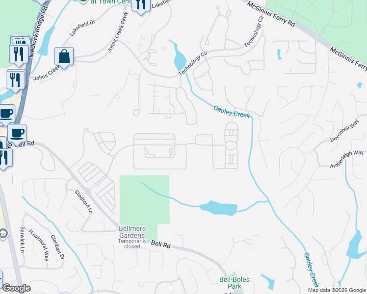 map of restaurants, bars, coffee shops, grocery stores, and more near 10365 Grandview Square in Duluth
