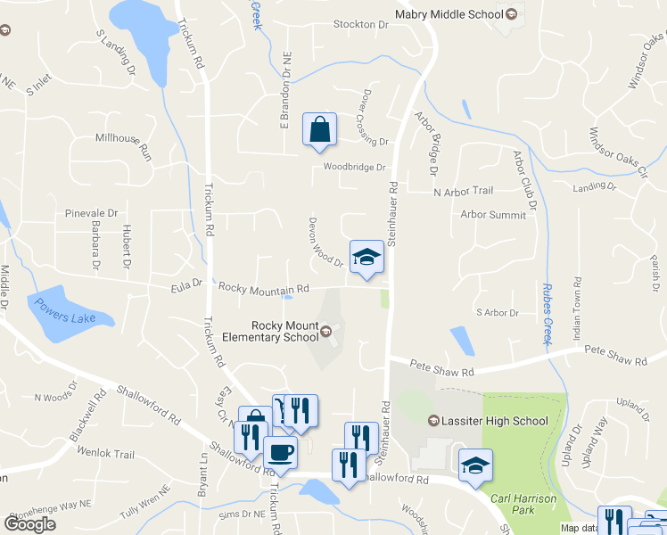 map of restaurants, bars, coffee shops, grocery stores, and more near 4103 Devon Wood Drive in Marietta