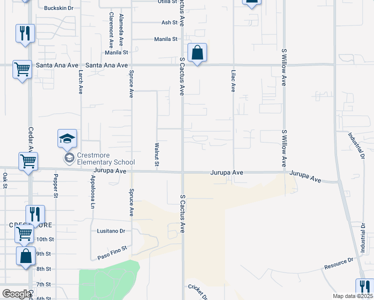 map of restaurants, bars, coffee shops, grocery stores, and more near 11241 Cactus Avenue in Bloomington