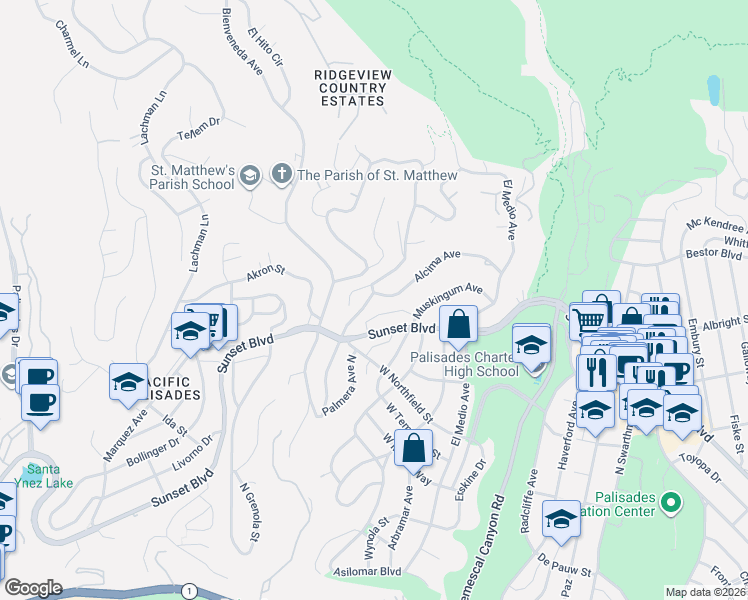map of restaurants, bars, coffee shops, grocery stores, and more near 854 Las Lomas Avenue in Los Angeles