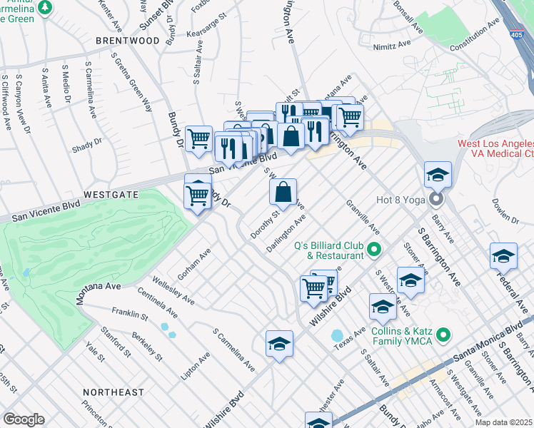 map of restaurants, bars, coffee shops, grocery stores, and more near 11953 Dorothy Street in Los Angeles