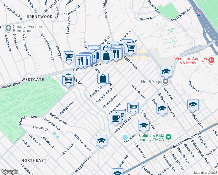 map of restaurants, bars, coffee shops, grocery stores, and more near 11920 Dorothy Street in Los Angeles