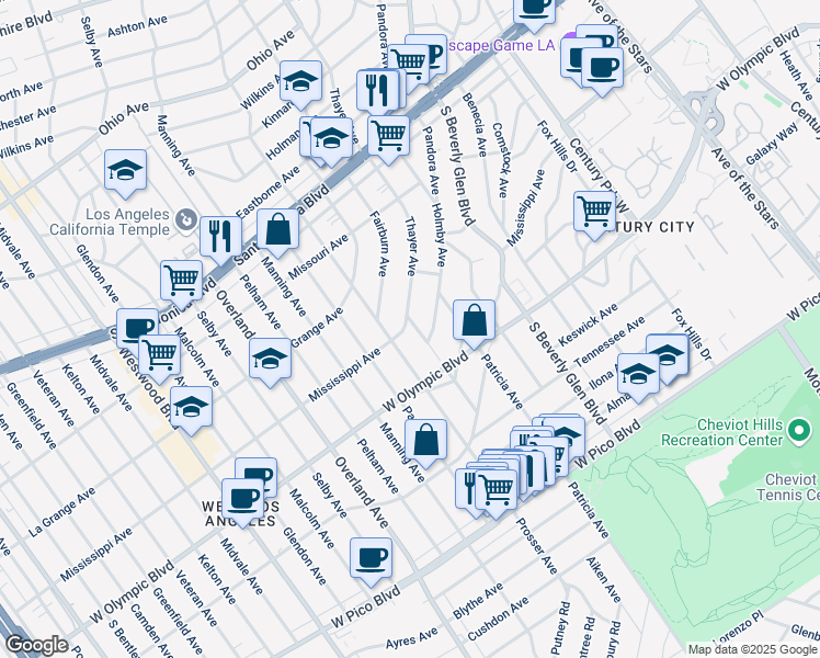 map of restaurants, bars, coffee shops, grocery stores, and more near 2111 Balsam Avenue in Los Angeles