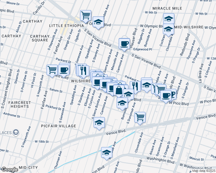map of restaurants, bars, coffee shops, grocery stores, and more near 1353 Carmona Avenue in Los Angeles