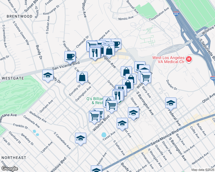map of restaurants, bars, coffee shops, grocery stores, and more near in Los Angeles