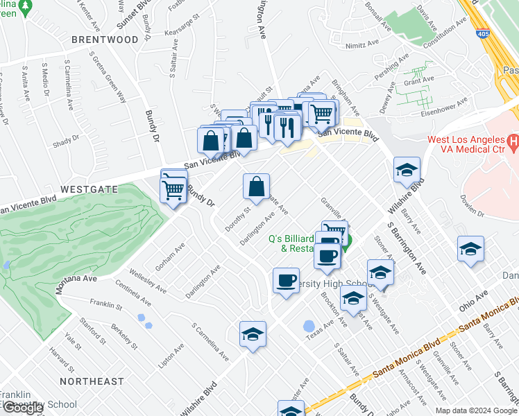 map of restaurants, bars, coffee shops, grocery stores, and more near 11920 Dorothy Street in Los Angeles