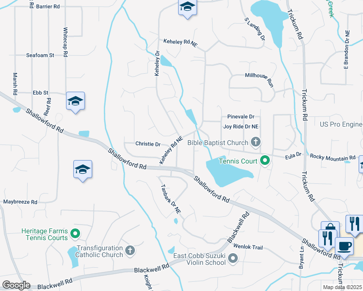 map of restaurants, bars, coffee shops, grocery stores, and more near 4068 Waterfield Drive in Marietta