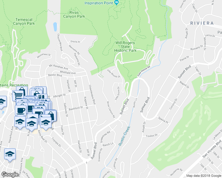map of restaurants, bars, coffee shops, grocery stores, and more near 1071 Villa View Drive in Los Angeles