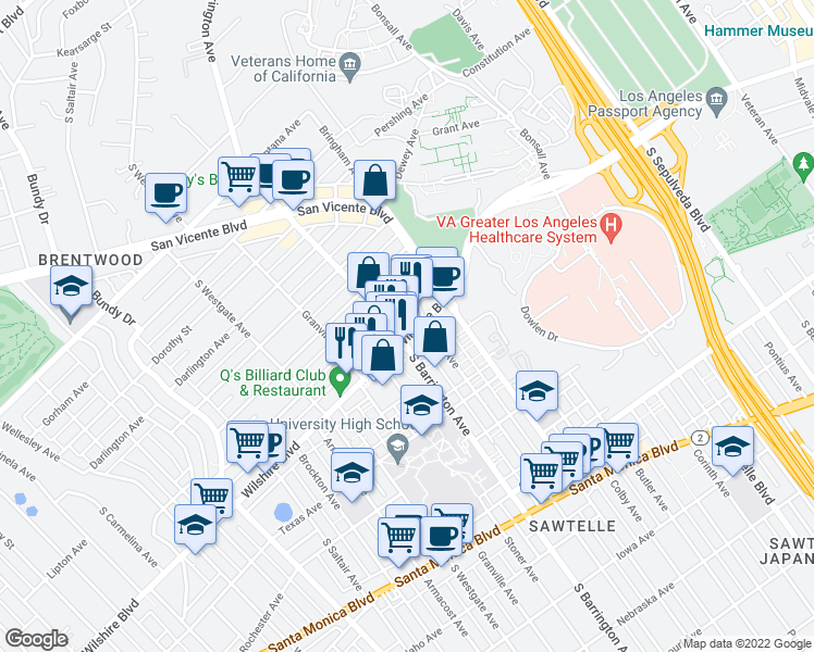 map of restaurants, bars, coffee shops, grocery stores, and more near in Los Angeles