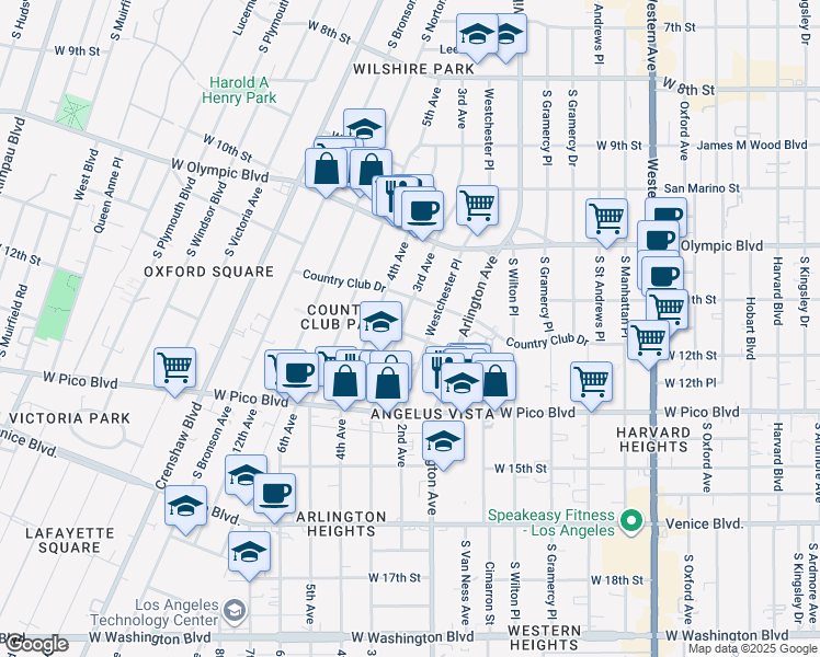 map of restaurants, bars, coffee shops, grocery stores, and more near 3523 West 12th Street in Los Angeles